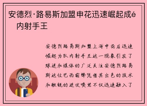 安德烈·路易斯加盟申花迅速崛起成队内射手王 安德烈·路易斯加盟申花迅速崛起成队内射手王